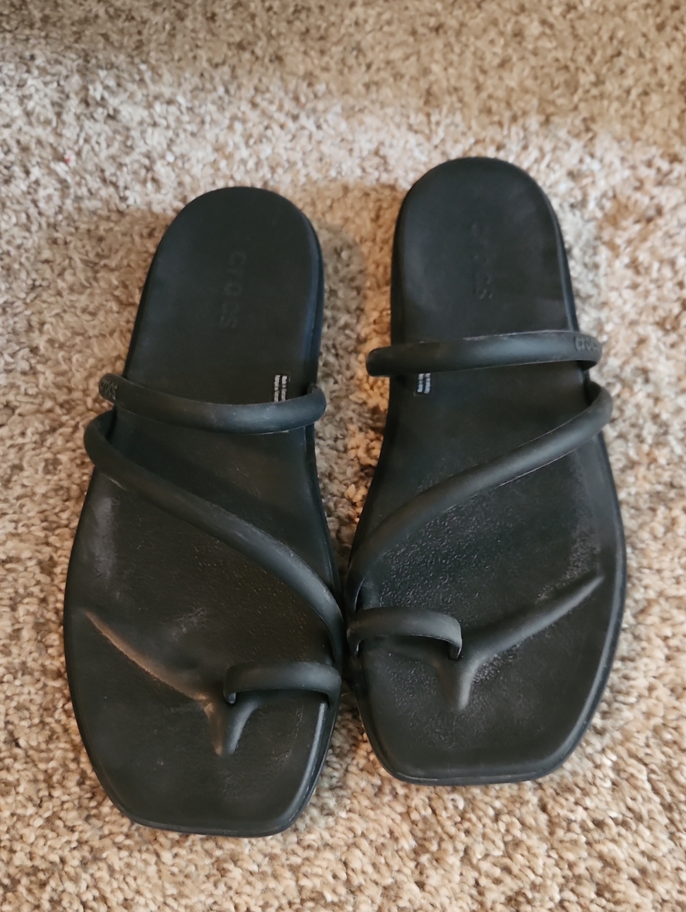 CROCS Women's Black Minimalist Toe-Ring Slide Sandals